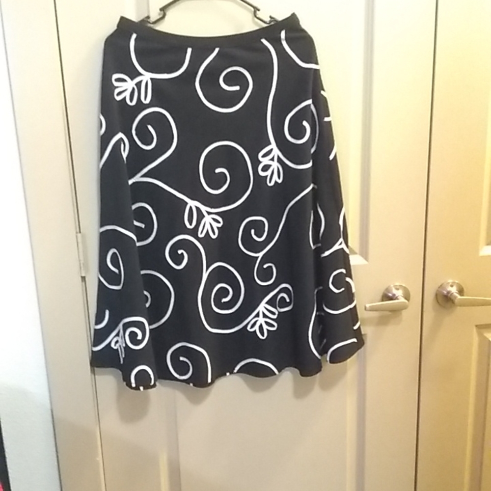 Sunny Leigh circle skirt, black with white soutache, size 6